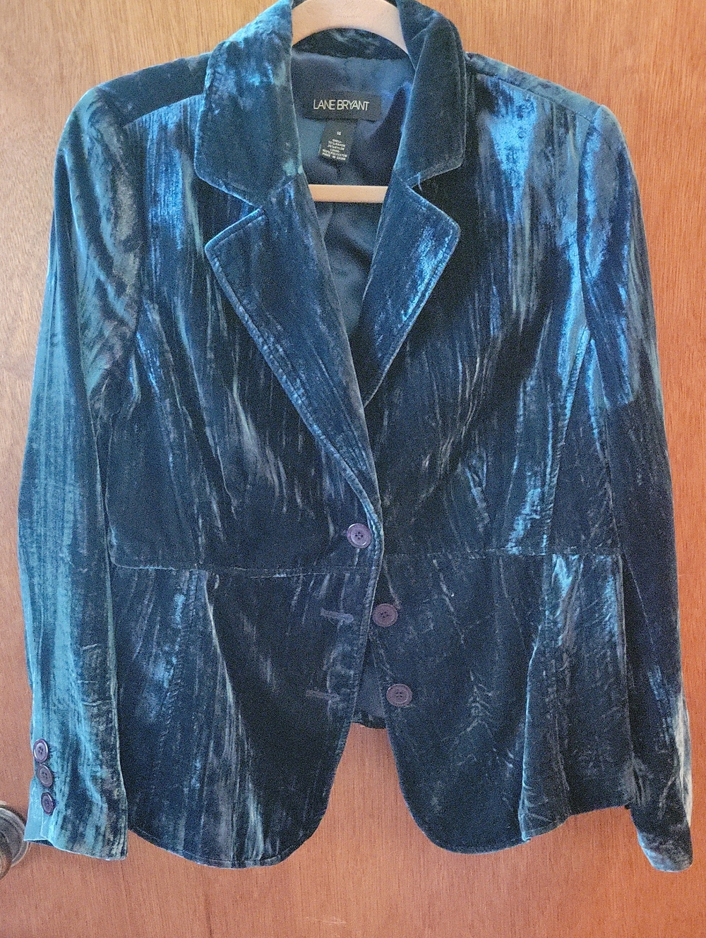 Lane Bryant Teal Crushed Velvet Blazer Jacket - Women's